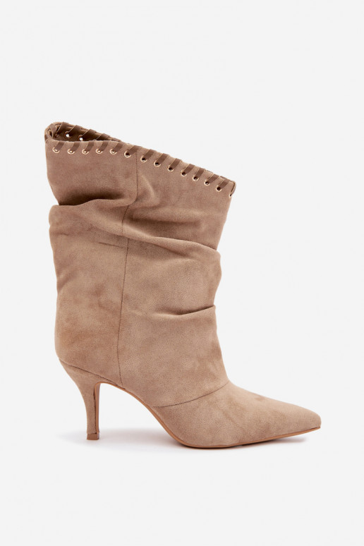 Bottines froncées avec talons fins couleur sable Herella