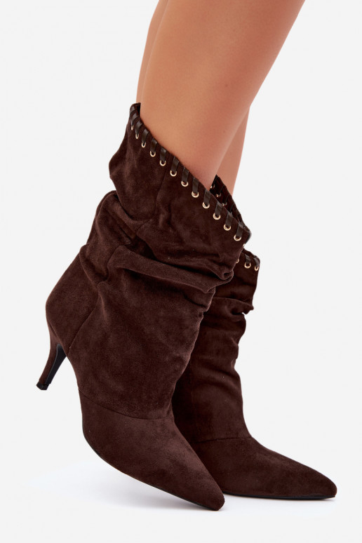 Bottines froncées avec talons fins couleur chocolat Herella