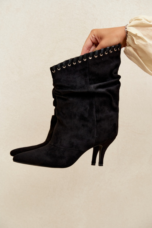 Bottines froncées avec talons fins couleur noire Herella