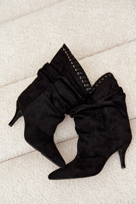 Bottines froncées avec talons fins couleur noire Herella