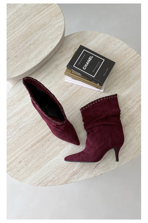 Falten ankle boots mit dünnen Absätzen in burgunderfarbener Herella