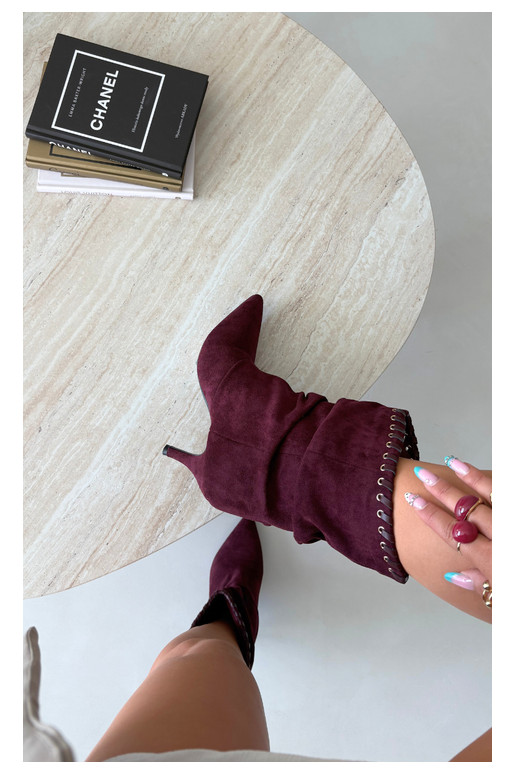Bottines froncées avec talons fins couleur bordeaux Herella