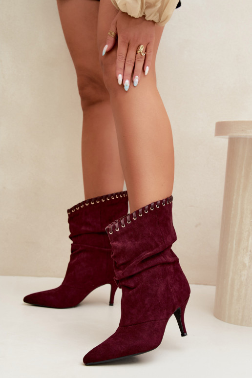 Bottines froncées avec talons fins couleur bordeaux Herella