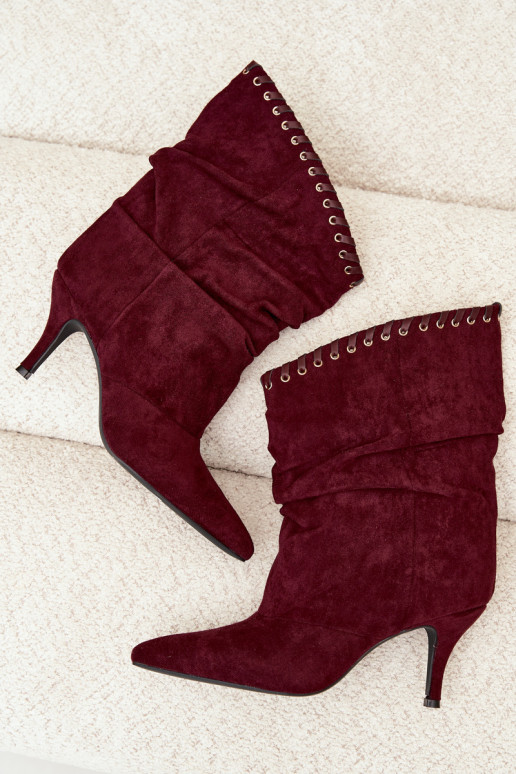 Falten ankle boots mit dünnen Absätzen in burgunderfarbener Herella