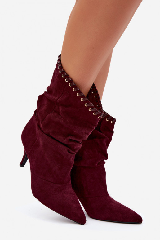 Bottines froncées avec talons fins couleur bordeaux Herella
