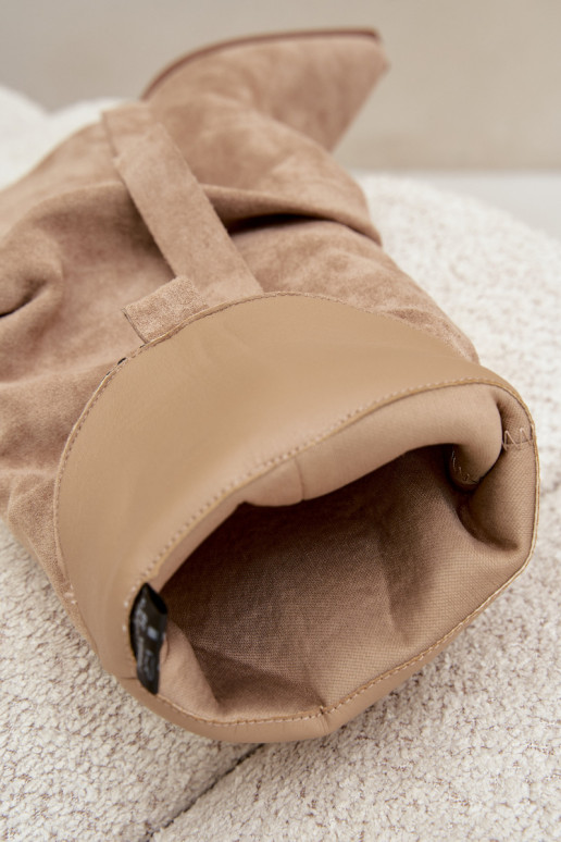 Bottes au-dessus du genou pour femmes avec talons, volants et boucles couleur sable Caster