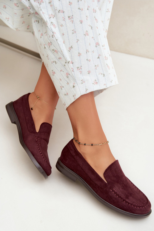 Mocassins pour femmes en daim synthétique, couleur bordeaux Laisie