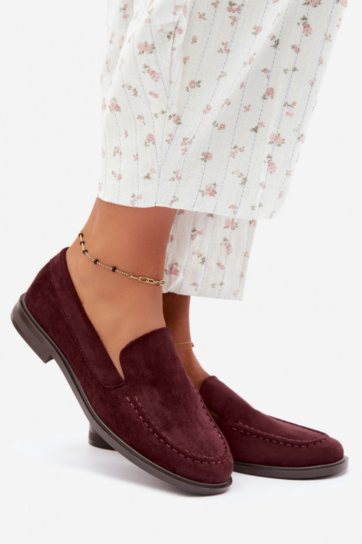 Mocassins pour femmes en daim synthétique, couleur bordeaux Laisie