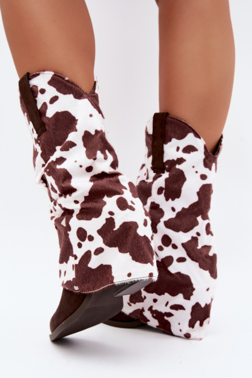 Bottines style cowboy avec tige incurvée et talons couleur marron Havie