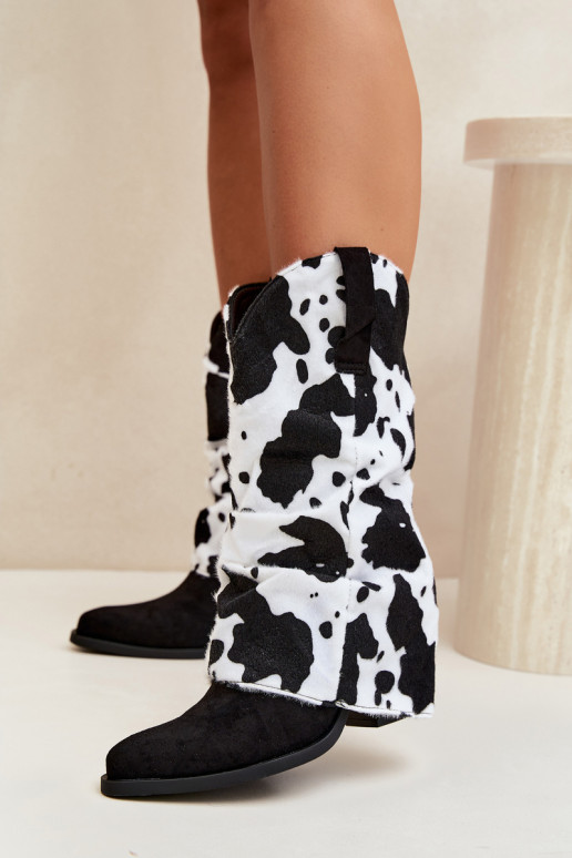 Bottines style cowboy avec tige incurvée et talons couleur noire Havie