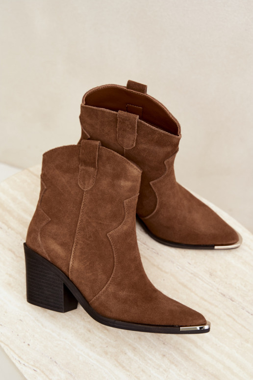 Braune Wildleder-Cowboystiefel mit Isolierung und Absätzen Pelsa