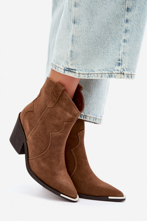 Braune Wildleder-Cowboystiefel mit Isolierung und Absätzen Pelsa