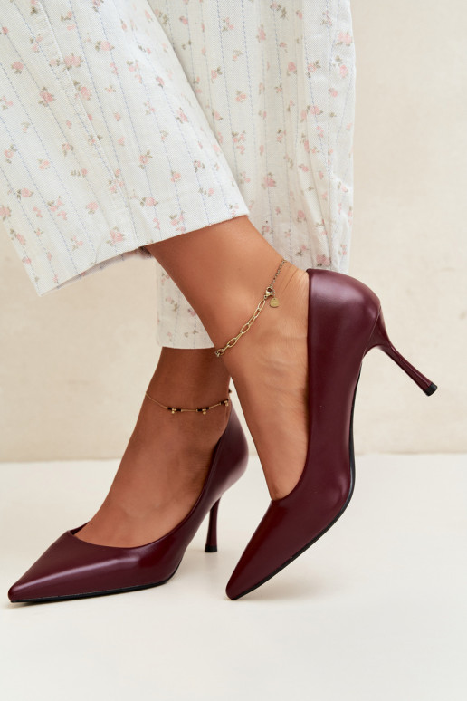 Escarpins classiques en cuir synthétique, couleur bordeaux Nesha