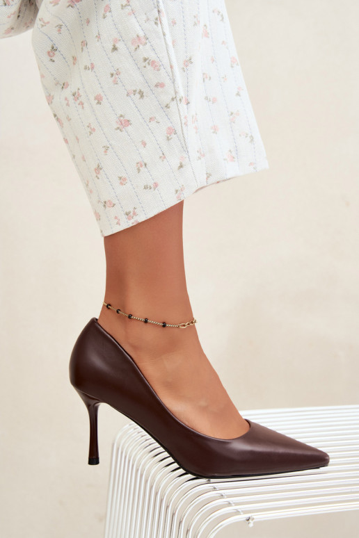 Escarpins classiques en cuir synthétique, couleur chocolat Nesha