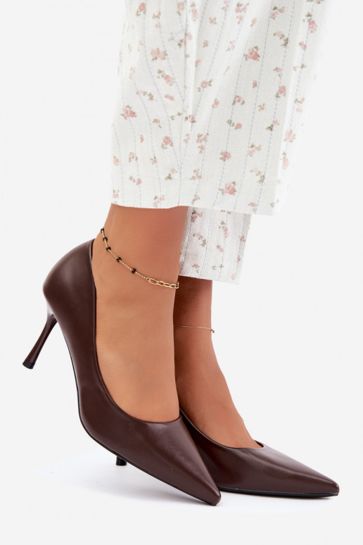 Escarpins classiques en cuir synthétique, couleur chocolat Nesha