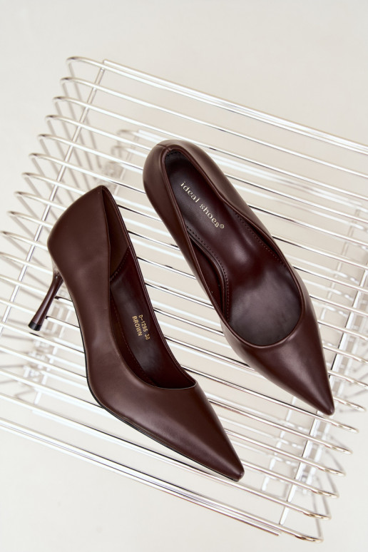 Escarpins classiques en cuir synthétique, couleur chocolat Nesha