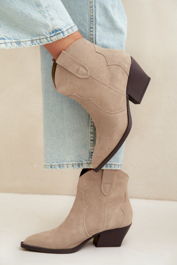 Bottines style cowboy à enfiler en daim synthétique couleur ivoire Beretta