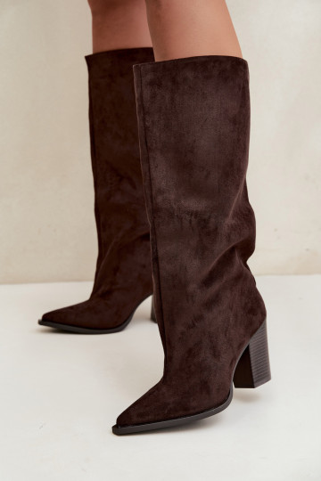 Bottes femme hautes à enfiler avec talons en daim synthétique couleur chocolat Carmina 2