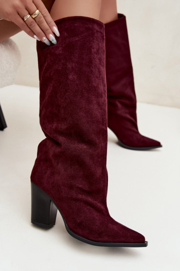 Bottes femme hautes à enfiler avec talons en daim synthétique couleur bordeaux Carmina 2