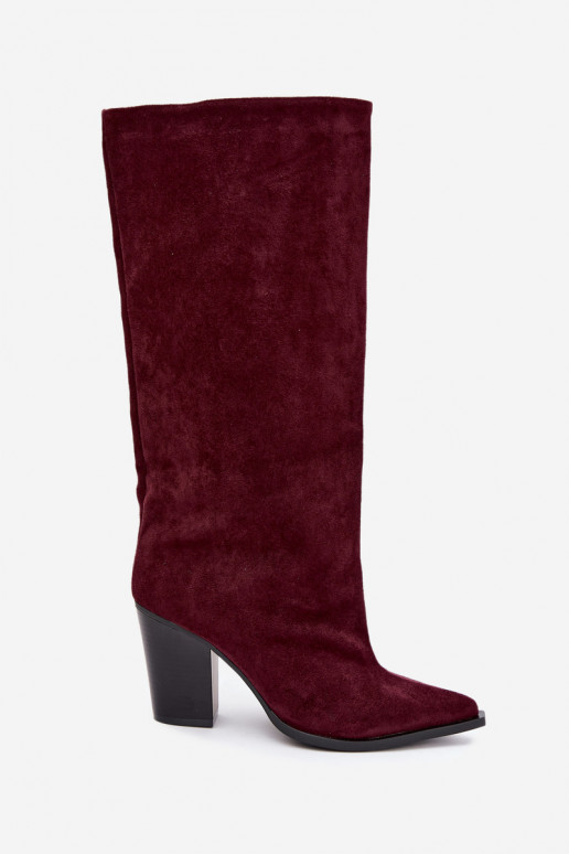 Damen kniehohe Stiefel zum Hineinschlüpfen aus Kunstveloursleder in bordeauxfarbener Farbe Carmina