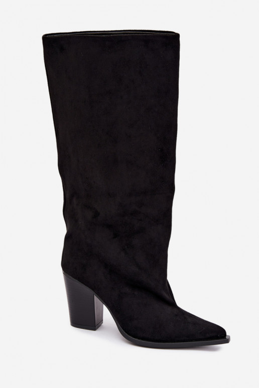 Bottes femme hautes à enfiler avec talons en daim synthétique couleur noire Carmina