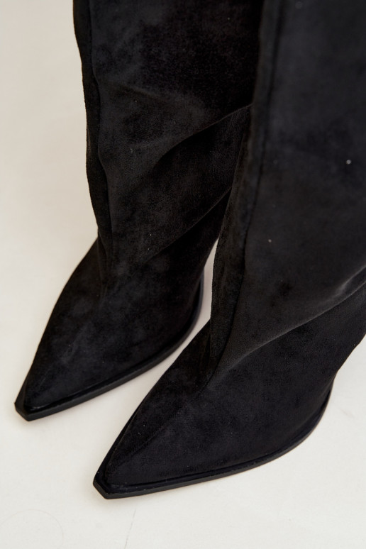 Bottes femme hautes à enfiler avec talons en daim synthétique couleur noire Carmina