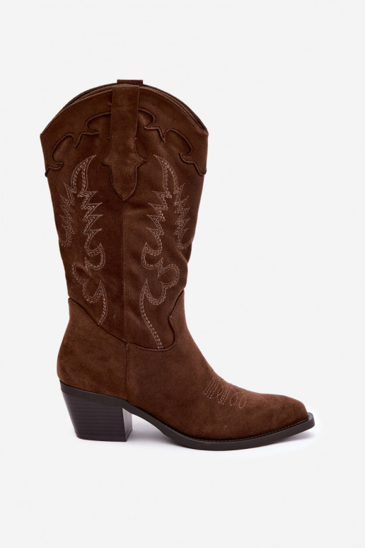 Bottes femme cowboy hautes à talons couleur chocolat Betina