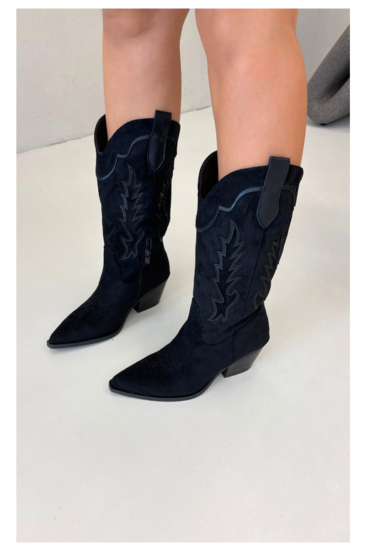 Bottes hautes de style cowboy en noir Betina
