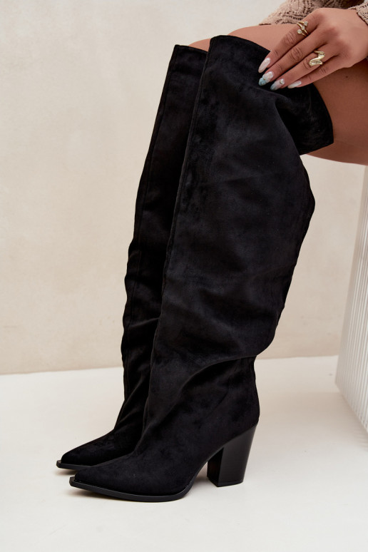 Bottes noires à enfiler pour femmes avec talons Anica