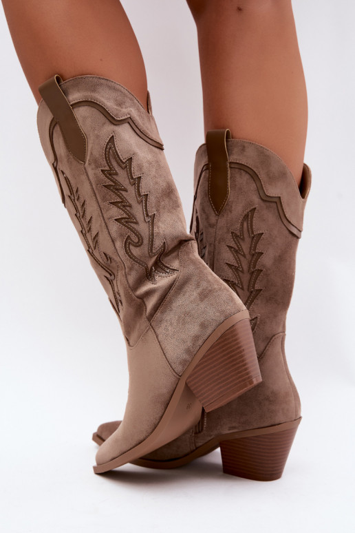 Kniehoge cowboylaarzen v khaki Betina