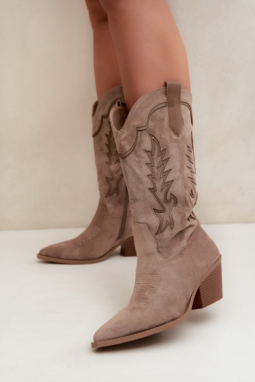 Kniehoge cowboylaarzen v khaki Betina