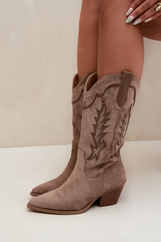 Kniehoge cowboylaarzen v khaki Betina