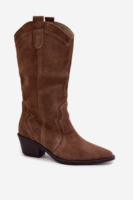 Kniehohe Cowboy-Stiefel aus natürlichem Wildleder mit Isolierung und Absatz in brauner Farbe Radley