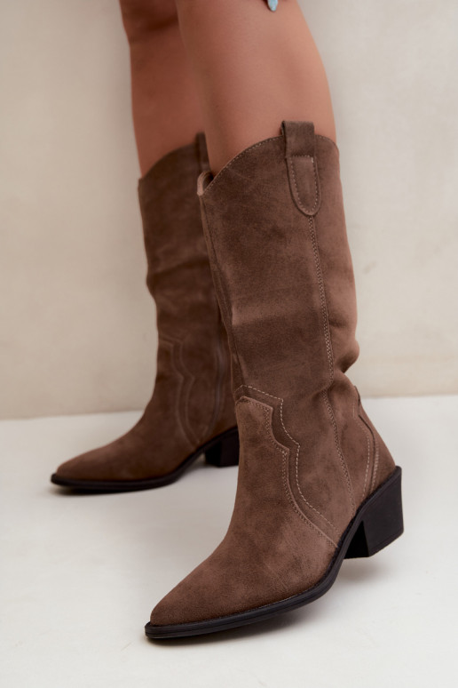 Lange cowboylaarzen van natuurlijk suede met isolatie en hakken in bruine kleur Radley
