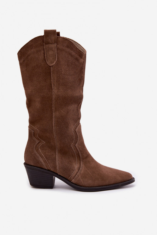 Bottes hautes style cowboy en daim naturel avec isolation et talons couleur brune Radley