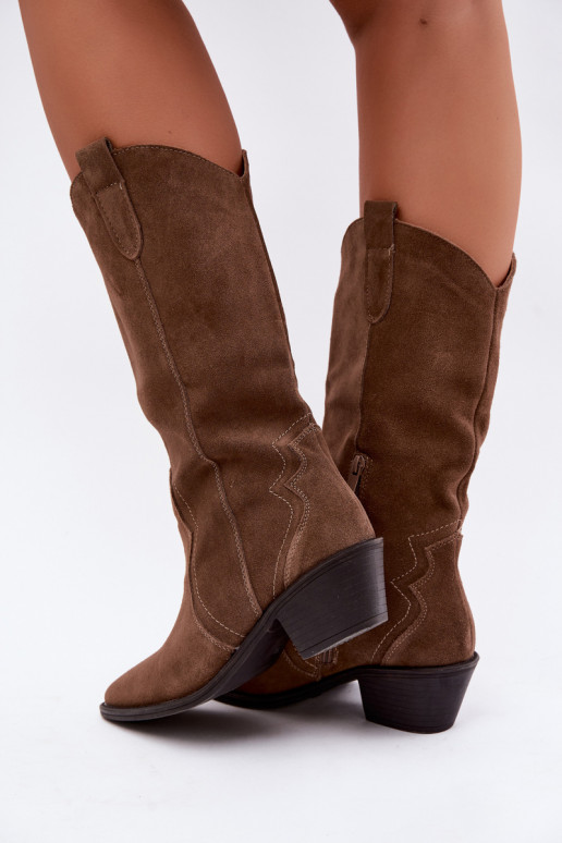 Lange cowboylaarzen van natuurlijk suede met isolatie en hakken in bruine kleur Radley