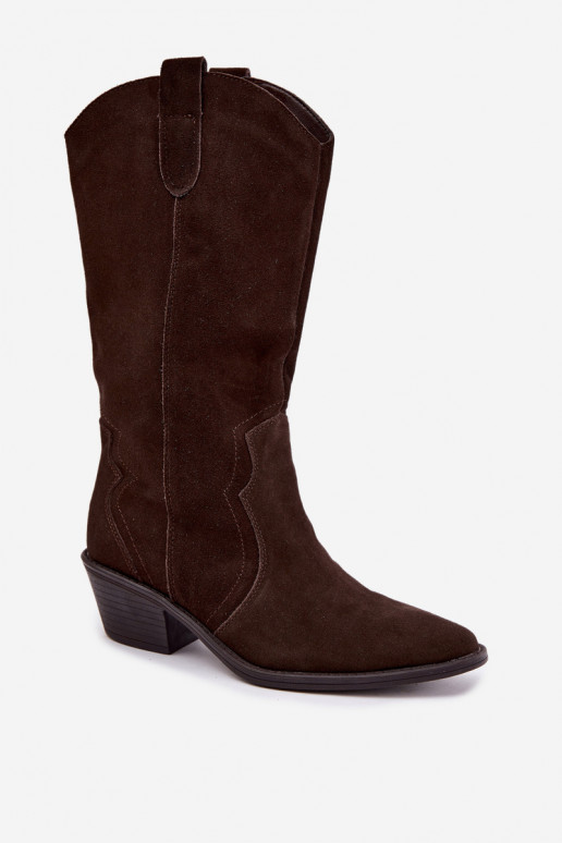 Lange cowboylaarzen van natuurlijk suede met isolatie en hakken in chocolade kleur Radley