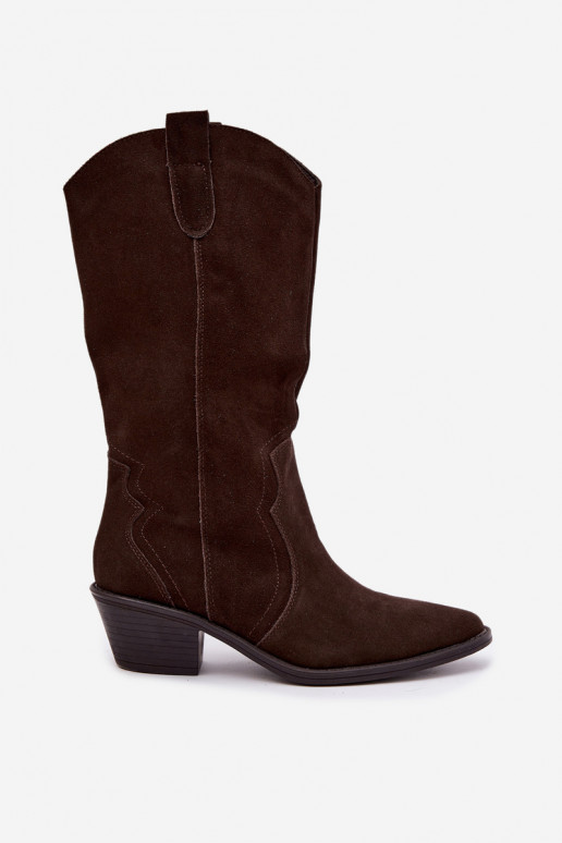 Lange cowboylaarzen van natuurlijk suede met isolatie en hakken in chocolade kleur Radley