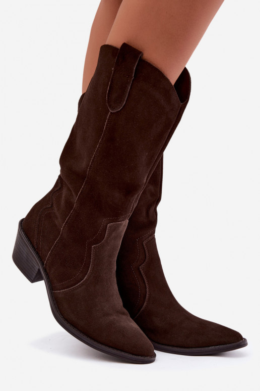 Bottes hautes style cowboy en daim naturel avec isolation et talons couleur chocolat Radley