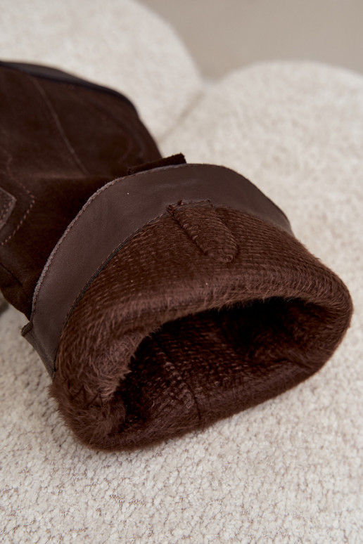 Lange cowboylaarzen van natuurlijk suede met isolatie en hakken in chocolade kleur Radley