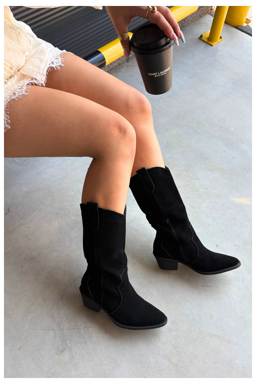 Lange cowboylaarzen van natuurlijk suede met isolatie en hakken in zwarte kleur Radley