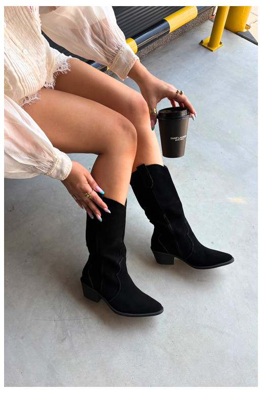Lange cowboylaarzen van natuurlijk suede met isolatie en hakken in zwarte kleur Radley