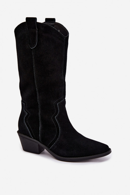 Lange cowboylaarzen van natuurlijk suede met isolatie en hakken in zwarte kleur Radley
