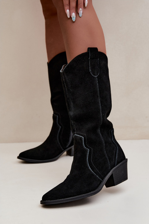 Lange cowboylaarzen van natuurlijk suede met isolatie en hakken in zwarte kleur Radley