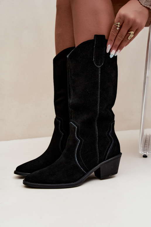 Lange cowboylaarzen van natuurlijk suede met isolatie en hakken in zwarte kleur Radley