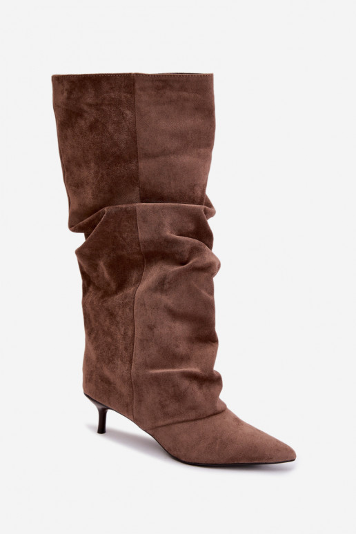 Bottes hautes froissées kaki avec talon kitten en daim LoĮen