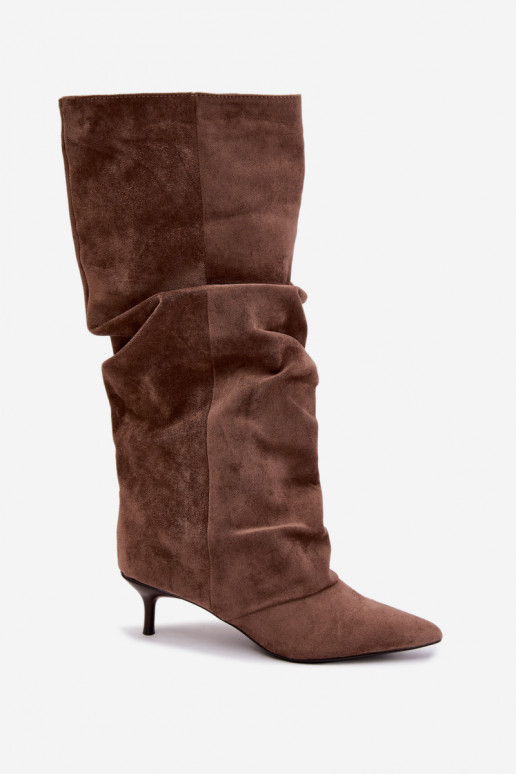 Bottes hautes froissées kaki avec talon kitten en daim LoĮen
