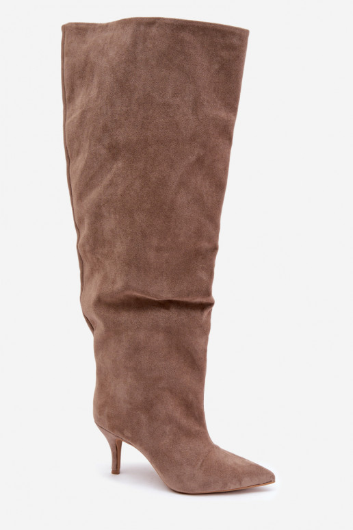 Bottes hautes à enfiler pour femmes avec talons fins couleur kaki Corly
