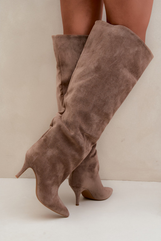 Bottes hautes à enfiler pour femmes avec talons fins couleur kaki Corly