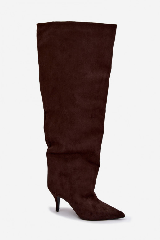 Bottes hautes à enfiler pour femmes avec talons fins couleur chocolat Corly